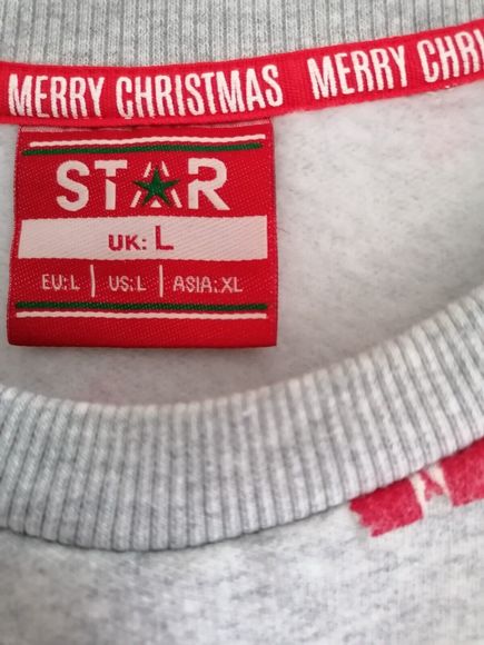 Star Unisex Christmas Sweatshirt L 42 Inch Chest Grey And Multi - Picture 2 of 12